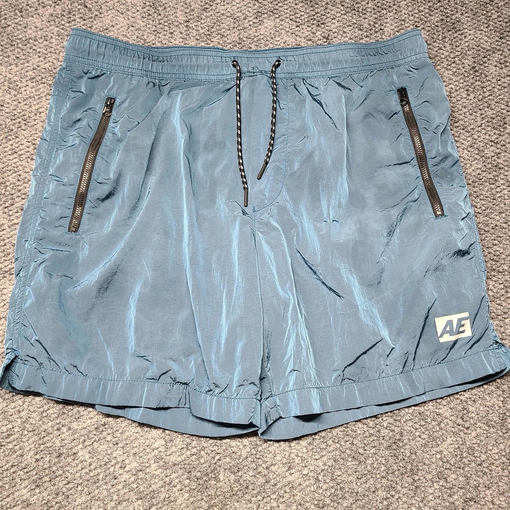 Men's American Eagle Shorts Size L aqua Blue Running Drawstring Shorts Nylon